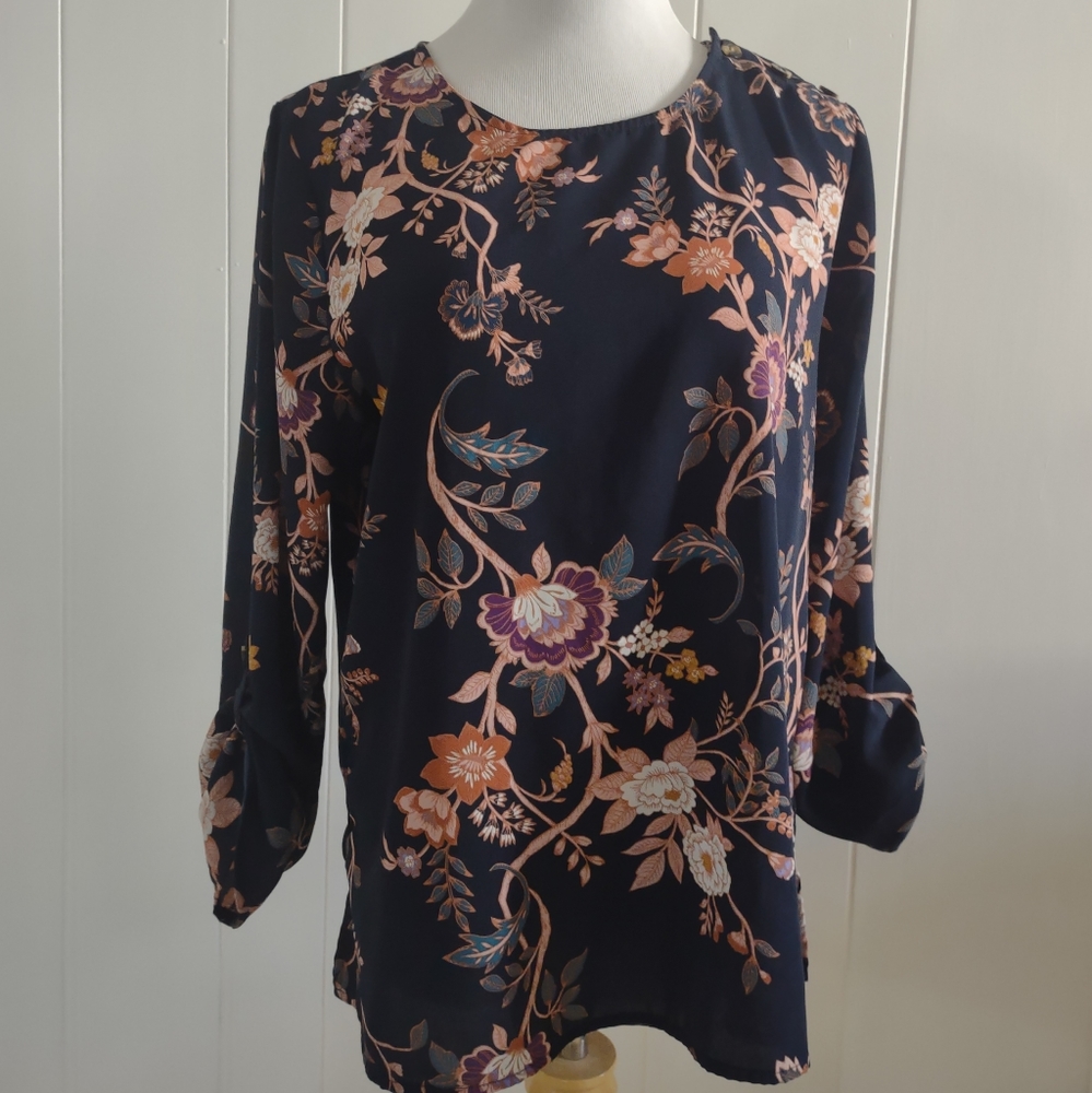 Maurices Navy Floral Long-Sleeve Blouse